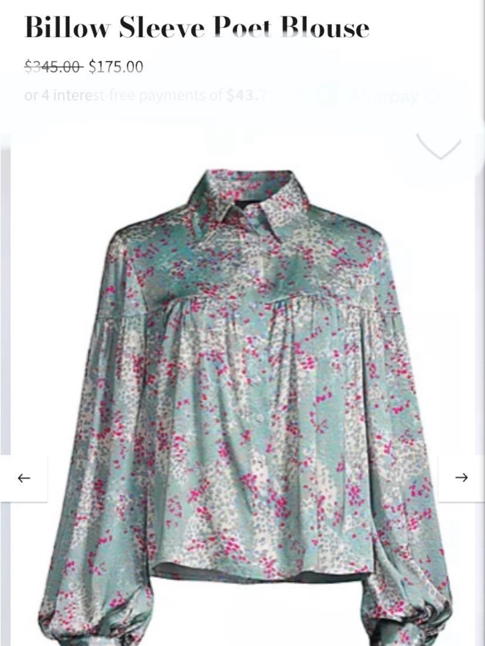 Women's Mint Floral Billow Sleeve Blouse